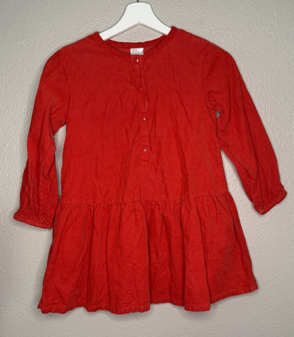 Hanna Andersson Girl's Long Sleeve Snap Orange Corduroy Dress 6-7 120cm Fall
